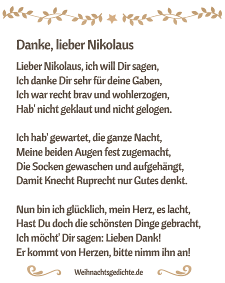 Weihnachtsgedicht Danke, lieber Nikolaus