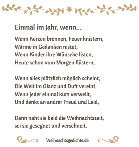 Weihnachtsgedicht Einmal im Jahr, wenn...